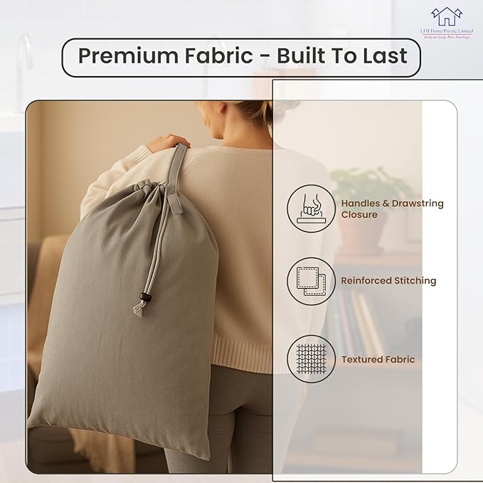 LFH Home Cotton Canvas Large Laundry Bag with Handle, Heavy Duty Drawstring Closure Washable Laundry Bags, School Travel, Home, Hotel, College Dorm, Organizer Sack, Toys Clothes 28x40 (Pack of 4)-Grey