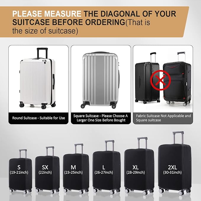 Travel Luggage Cover Suitcase Protector Scratch-Resistant Fit 19-31 Inch, Not Included Suitcase (Black, 2XL(30-31inch))