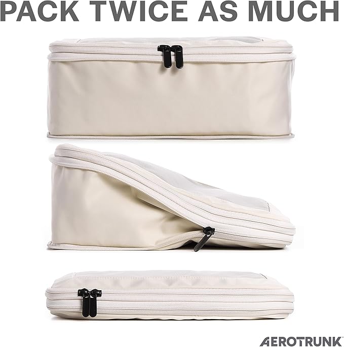 Compression Packing Cubes for Travel - Luggage Organizer Bags - Double Zipper Packing Cubes for Suitcases (4-Pack, Beige)