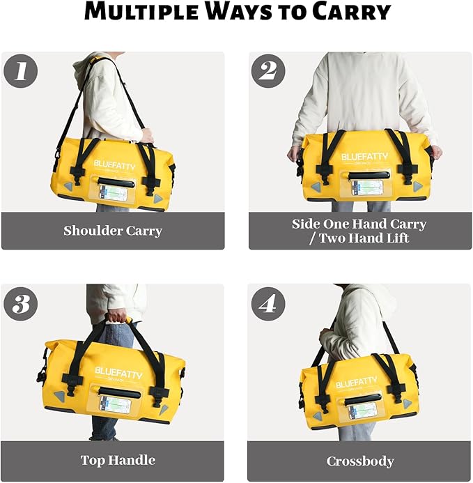 Large Waterproof Duffel Bag Roll-top Heavy Duty Dry Duffle Bags for Motorcycling, Rafting, Boating, SUP, Kayaking, Travel, 70L(Yellow)