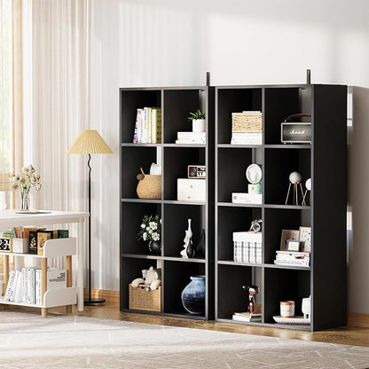 COMHOMA 8 Wood Cube Storage Organizer with Open Back and Removable Back Panels, 11In Black Cube Storage Bookshelf, Cubicle Shelf Bookcase for Home Office Bedroom Living Room, Vertical or Horizontal