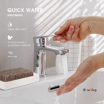 1 Pack Diatomite Soap Dish Holder, Quick Dry Stone Bath Tray, Diatomaceous Earth Stone Soap Holder, Water Absorbent Rectangular Soap Dish for Bar Soap, White