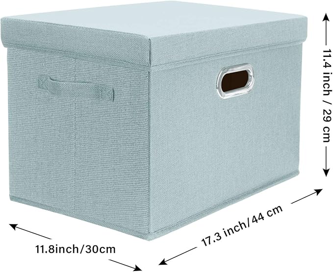TYEERS Large Storage Bins with Lids, Collapsible, Washable, Fabric Storage Boxes for Organizing, 17.3x11.8x11.4 inches, 3 Pack, Aqua Spring
