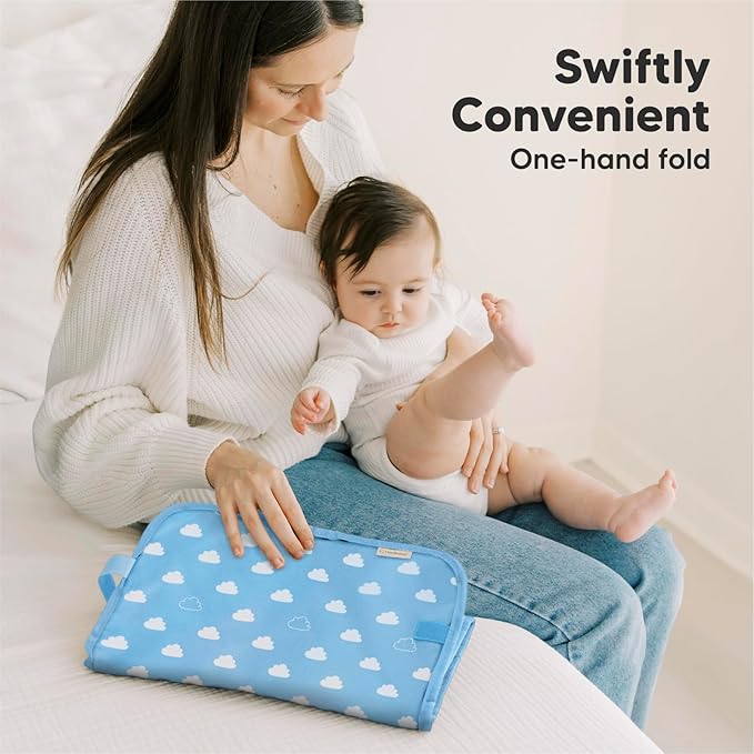 KeaBabies Portable Diaper Changing Pad, Easy Wipe Clean - Foldable Waterproof Baby Changing Mat for Diaper Bag, Compact, Lightweight, 25x13 Baby Changer Travel Essential, Machine Washable (Cloud)
