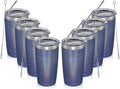 MEWAY 20oz Tumbler 8 Pack Double Wall Vacuum Insulated Travel Glitter Mug Bulk, Stainless Steel Tumblers with Lid and Straw, Powder Coated Coffee Cups for Woman(Rainbow Navy,Set of 8)
