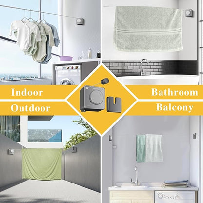 Retractable Clothesline Indoor, Non-Sagging Outdoor Clothes Line retracting,15.4 Ft Heavy-Duty Clothes Drying Laundry Line,Wall Mounted Stainless Steel Line (Gray)