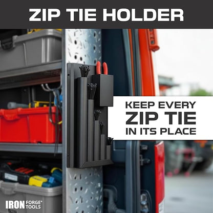 Iron Forge Tools Zip Tie Holder, Cable Tie Organizer for Enclosed Trailer Storage, Work Truck, Race Trailer & Garage Organization. Wall Mounted, Black Powder Coated Steel, Includes Mounting Hardware
