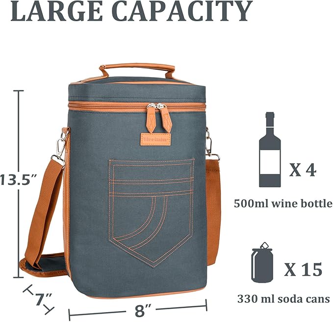 Tirrinia 4 Bottle Wine Gift Carrier - Gray, Padded, Insulated, Portable, Versatile, Stylish