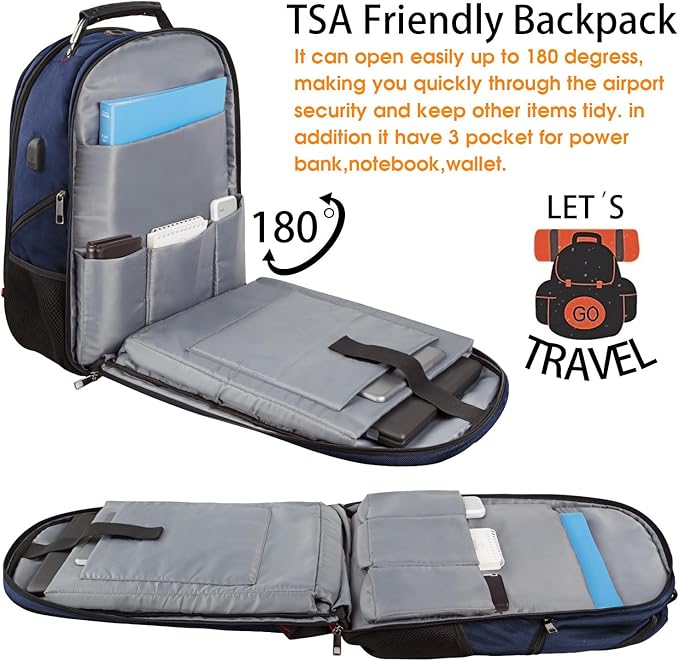 LTINVECK Extra Large 50L Travel Laptop Backpack, Computer bag Backbag with USB Charging Port, TSA Friendly Durable Big RFID Heavy Duty Business Tech Backpack Fits 17 Inch Laptops for Men Women, Blue