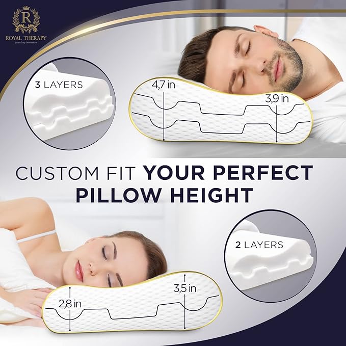 Royal Therapy 1-Pack Memory Foam Pillow, Medium-Firmness Cervical, Queen Contour Pillow, Orthopedic Pillow for Neck Support, Neck Pain, Side Sleepers, CertiPUR-US