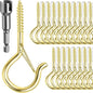 48 PCS Q-Hanger Hooks, Screw Hooks for Outdoor String Lights, Safety Buckle Design Cup Eye Hook for Hanging Christmas Lights, Plants, Mounted on Wall Ceiling, Include 1 Wing Nut Driver, Gold