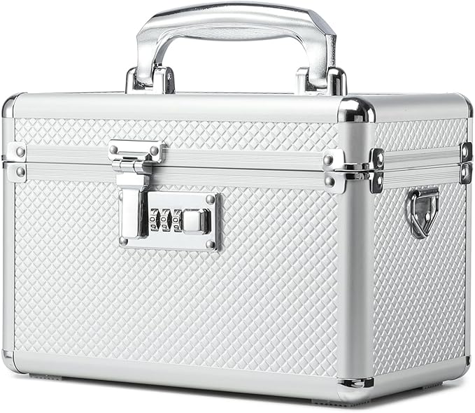 Storage Lock Box with Combination code, Lockable Medicine Storage Case, Empty First Aid Box, Security Lock Box, Multipurpose Lockbox for Home and Outdoor Use (Silver, Small)