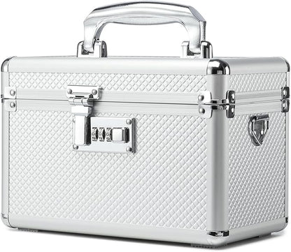 Storage Lock Box with Combination code, Lockable Medicine Storage Case, Empty First Aid Box, Security Lock Box, Multipurpose Lockbox for Home and Outdoor Use (Silver, Small)