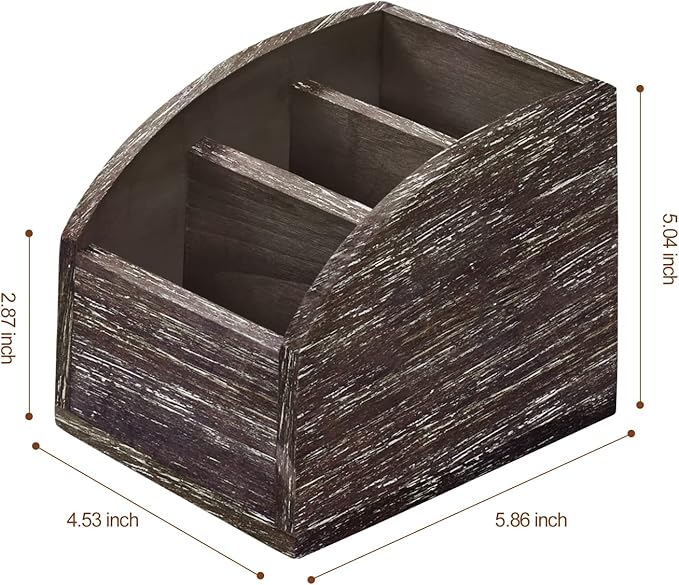 Rustic Brown Wooden Desk Organizer Farmhouse Wood Remote Control Caddy, Vintage 3 Slot Tabletop Desktop Office Supply Storage Rack Desktop TV Remote Control Holder Home Decor Office Supplies Storage