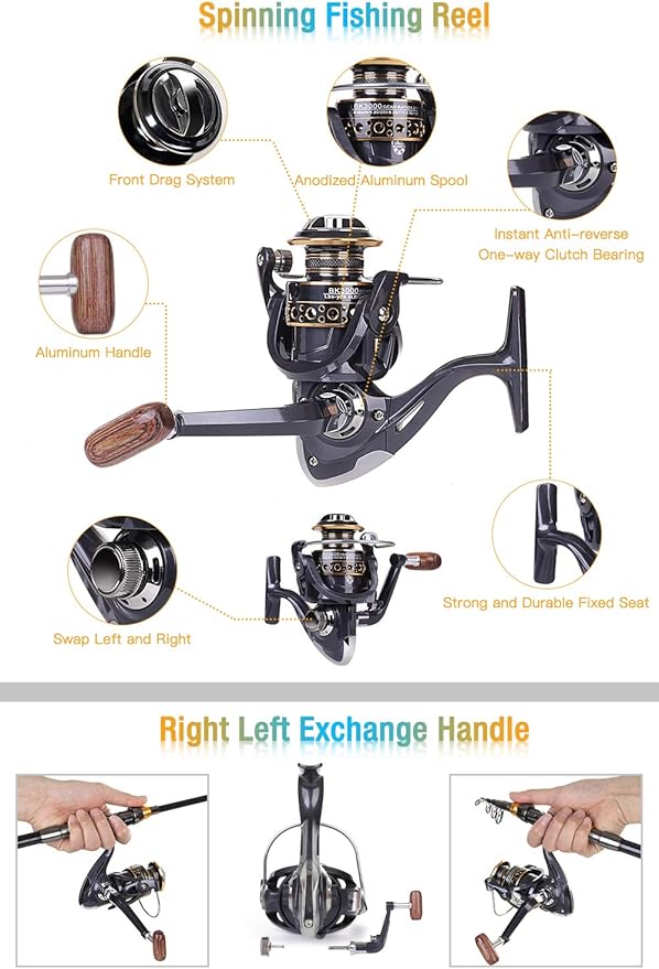 Fishing Rod and Reel Combo, Carbon Fiber Telescopic Fishing Pole with Spinning Reel, Fishing Line, Fishing Lures, Carrier Bag Travel Fishing Rods Kit Freshwater Saltwater Fishing Poles