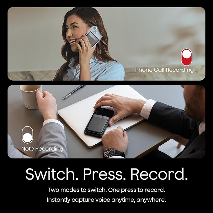 AI Voice Recorder, Note Voice Recorder w/Case, App Control, Transcribe & Summarize with AI Technology, Support 112 Languages, 64GB Memory, Audio Recorder for Lectures, Meetings, Calls, Black