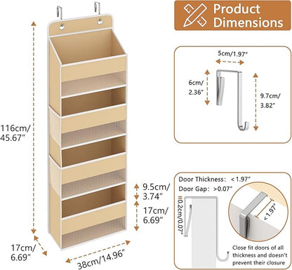 1 Pack 4-Tier Over the Door Organizer, Heavy-Duty Large Deep Pocket Hanging With 4 Large Front & 4 Side Pockets With for Pantry, Kitchen, Bathroom, Dorm, Beige