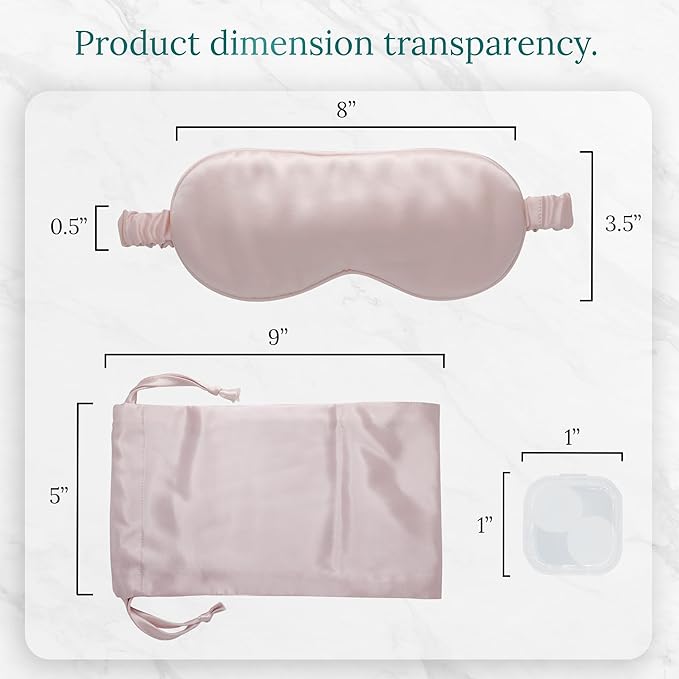 Mulberry Soft Silk Eye Mask for Sleeping with Ear Plugs & Luxury Bag - Cooling Night Eye Covers Sleep Face Mask for Women - Blindfold Travel Eye Mask Blocking Out Light - Pink