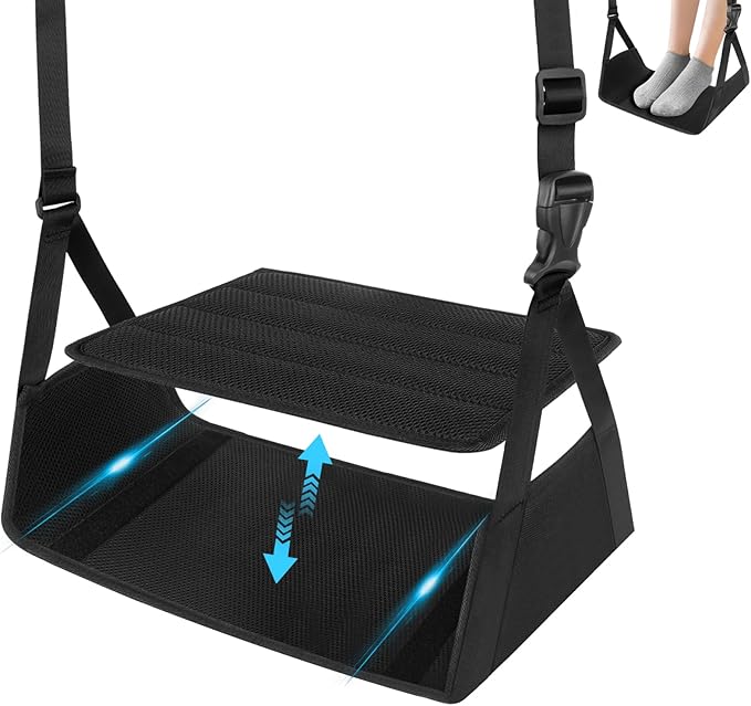 Airplane Foot Hammock for Plane Travel Essentials, Airplane Foot Rest with 2 in 1 Removable Support Pad, Adjustable Foot Hammock with Thicken Memory Foam, Foot Rest for Plane Travel Foot Leg Rest