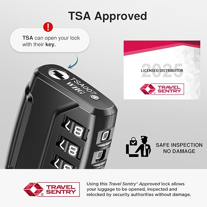 Puroma TSA Approved Luggage Locks, 4 Digit Combination Travel Locks Resettable Code Lock with Zinc Alloy Body for Suitcase, Toolbox, Backpack, Bag, Gym Locker (Black)