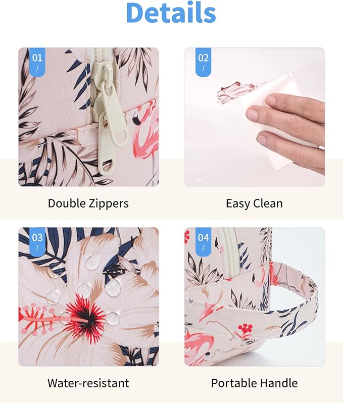 Narwey Clear Toiletry Bags for Traveling Women Men, Clear Travel Bags for Toiletries Makeup Bag Cosmetic Bag with Zipper, Make Up Organizer, Skincare Bag (Beige Flamingo)
