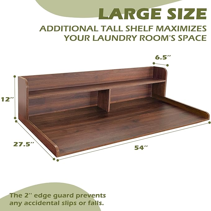 Royxen Laundry Countertop with Storage Universal Fit, Washer and Dryer Countertop with Shelf, Laundry Room Storage, 2-Tier Shelf (Walnut)