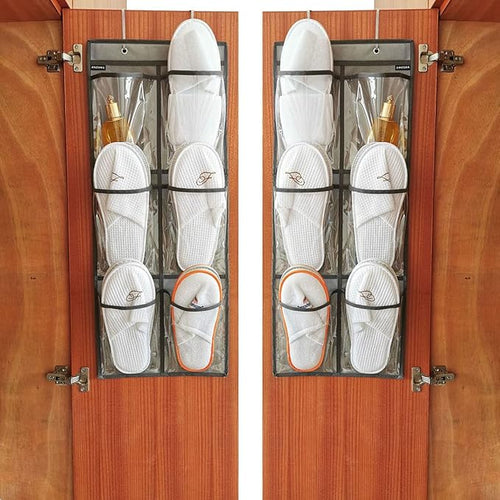 2 Packs Over The Door Hanging Closet Shoes Holder Organizer Shoe Storage Shoe Rack with 6 Pockets (Clear PVC Pockets)