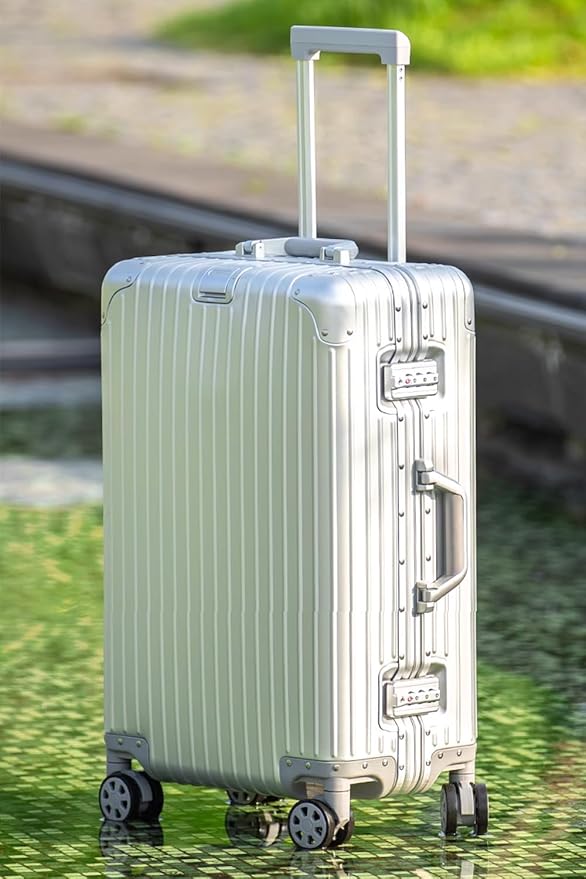 28 Inch All Aluminum Checked in Luggage with Wheels, Hard Shell Zipperless Suitcase with TSA Locks, Large Travel Luggage, Silver