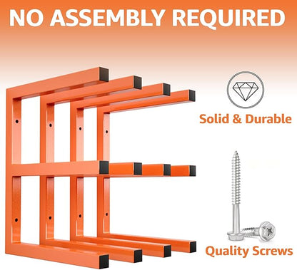YYR Wood Organizer and Lumber Storage Rack Wall Mount, Heavy Duty Metal Shelf with 6-Level Holds Up 1200 LBS, Indoor & Outdoor Use - Orange