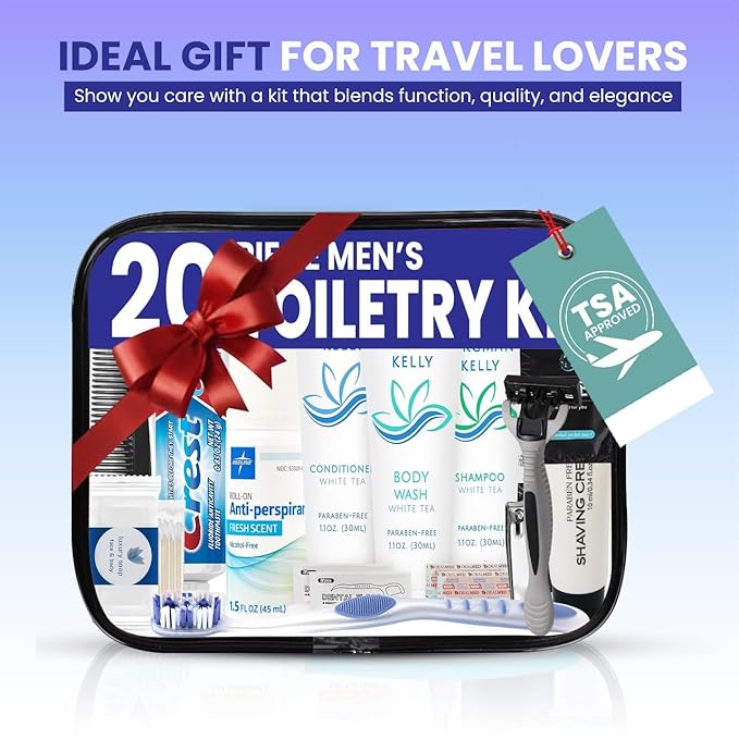 Trektote Bulk Hygiene Kit For Men And Women – (25 Pack) 20 Piece Set Of Travel Size Toiletries, TSA Compliant, Bulk Travel Essentials, Includes Shampoo And Conditioner, Body Wash, Toiletry Bag & More