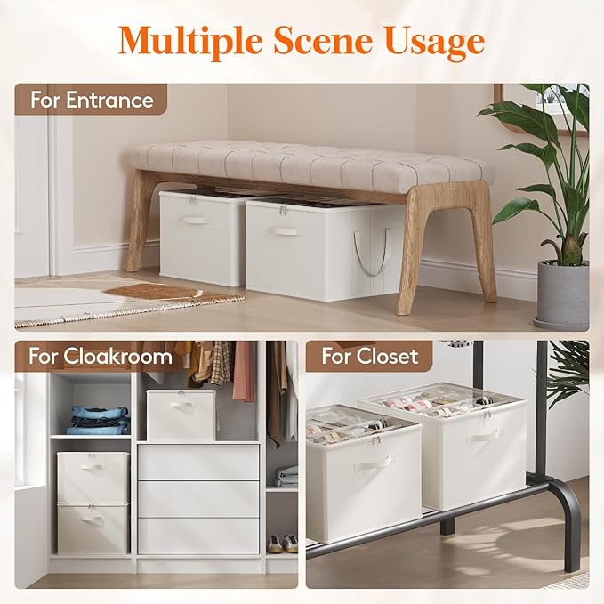 Lifewit Shoe Storage Organizer for Closet, Fits 12-16 Pairs, Large Shoe Box Storage Containers with Clear Cover and Reinforced Handles, Foldable Storage Bins Fits for Boots Heels Sneakers White