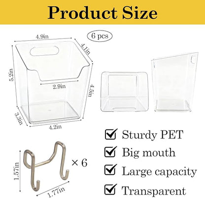 Klmnop 6 Pack Large Grid Wall Bins with Hooks, Clear Gridwall Cups Storage & Organizer for Wall Grid Panels, Garage, Kitchen, Office Tools Shelves Accessories(Clear)