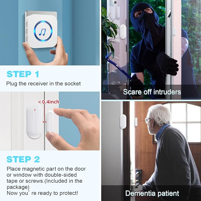 SanJie Door Chime, Wireless Door Chimes When Door Open Entry for Business/Home/Office/Store (500ft Range 26 Chimes Adjustable Volume)