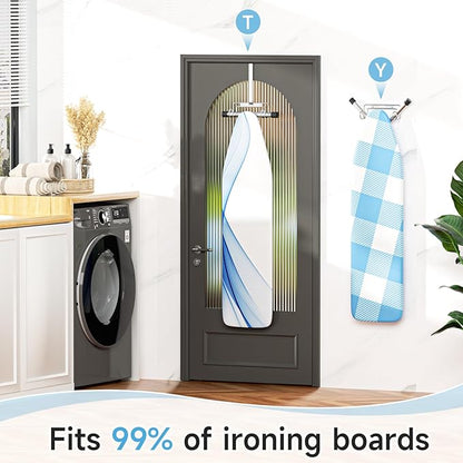 Ironing Board Holder Wall Mount, Over The Door Ironing Board Holder, Over The Door Or Wall Mount Ironing Board Hanger for Y & T Leg Iron Boards (Silver)