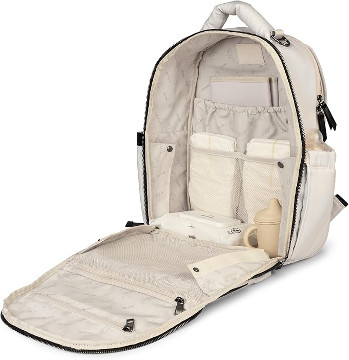 JuJuBe x Witney Carson - New Classic Diaper Bag Backpack with Portable Changing Pad, Stroller Straps, Large Travel Backpack, Carrying Baby Bottles, Wipes, Diapers, Cloud, Mothers Day Gift