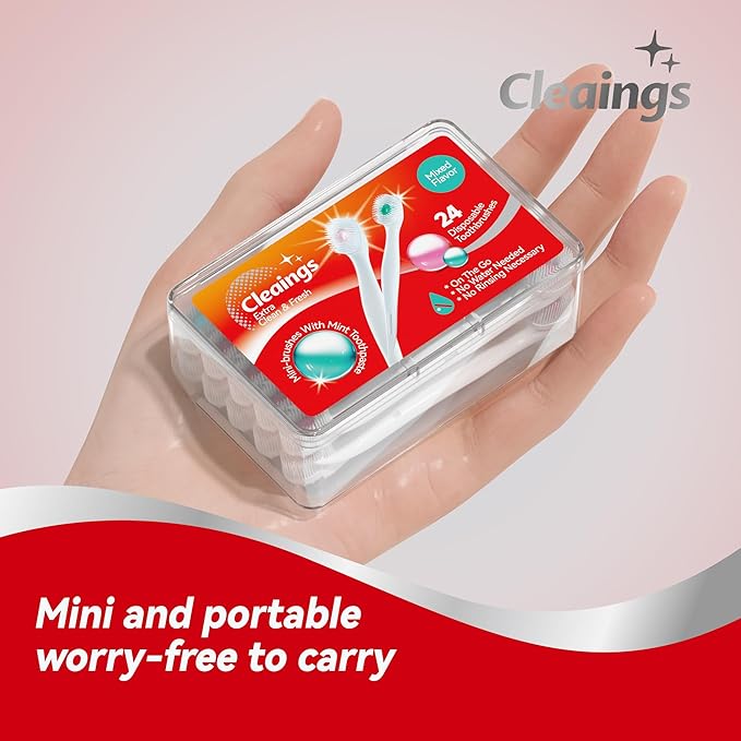 cleaings® Mini Disposable Toothbrush Set with Toothpaste – Travel Essentials, Portable Toothbrush for Women & Men, Camping, Road Trip, Vacation, 24 Count-Mint Flavor（Pack of 5）