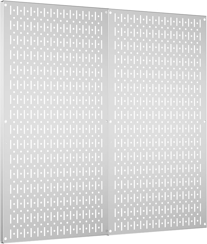Pegboard Wall Organizer 2 PCS 32" x 16" Silvery Peg Board Metal Pegboard Panels for Garage Tool Storage