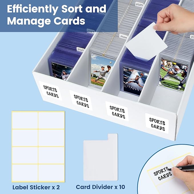 Trading Card Storage Box, 2 Pack Sports Cards Storage Boxes with 10 Dividers, Top Loader Storage Case for TCG/MTG, Game Cards