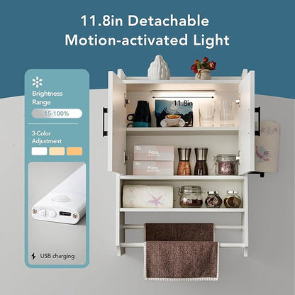 Bathroom Wall Cabinet with Door, Over The Toilet Wood Hanging Medicine Cabinets with DIY Lighting for Laundry Room Kitchen Storage