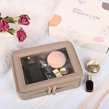 Aveniee Clear Makeup Bag Organizer,Large Travel Toiletry Bag for Women, Waterproof Cosmetic Pouch with Zippers,Car Organizers and Storage,Taupe