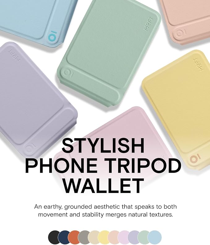 MOFT Phone Tripod Wallet for iPhone, Mulit-Angles, Lightweight Phone Stand, MOVAS Vegan Leather Magnetic Wallet, Strong Magnets, NFC Card Holder,Travel Essential, Panna Cotta (with Card Slot)