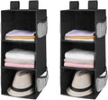 MAX Houser 3-Shelf Hanging Closet Organizers, Collapsible Closet Hanging Shelves for Camper, Nursery Hanging Organizers, Black, 2-Pack