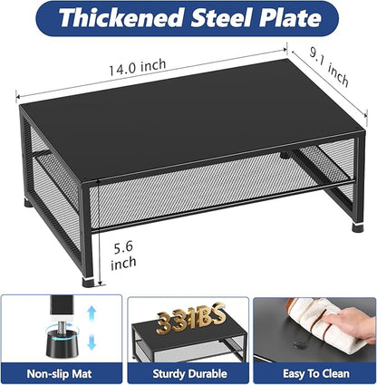 Desk Organizers and Accessories, 2-Tier Metal Computer Monitor Stand Riser, Desk Organizer for Monitor, Printer & Laptop Stand, Desktop Workspace Organizers for Office Supplies(Black 2-Pack)