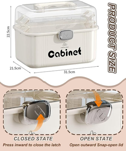 3-Tier Folding Medicine Cabinet Organizer with Handle, Clear Portable Medicine Storage Box for Home, Multifunctional First Aid Caddy with Secure Latches, Large Capacity Medical Supply Organizer