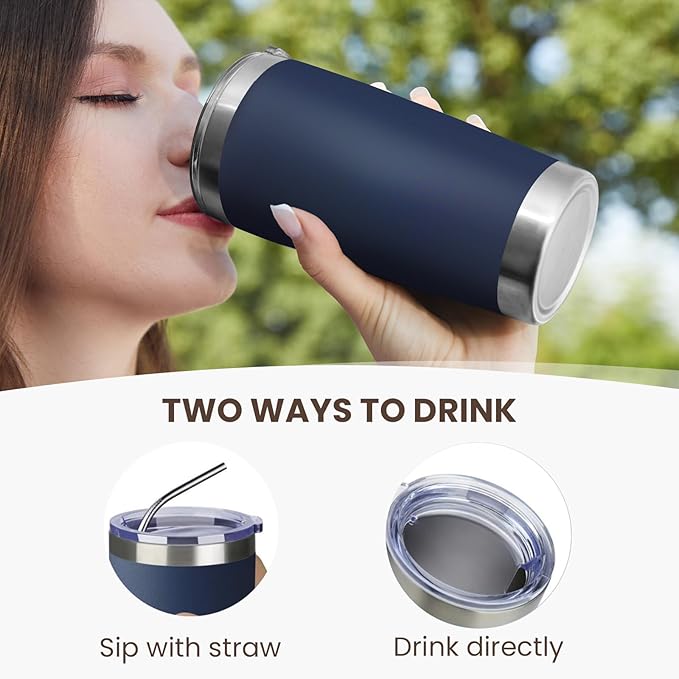 MEWAY 20oz Tumbler 4 Pack Double Wall Vacuum Insulated Travel Mug Bulk, Stainless Steel Tumblers with Lid and Straw, Durable Powder Coated Coffee Cups for Cold & Hot Drinks (Navy, 4)