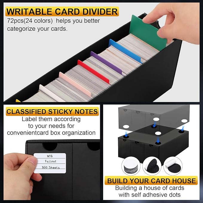 Trading Card Storage Box, Includes 24-600 CT Boxes & Card Dividers, + Trading Card Organizer for Collectible Card Games, for TCG, MTG, PTCG, Baseball Cards, with Labels & Tapes