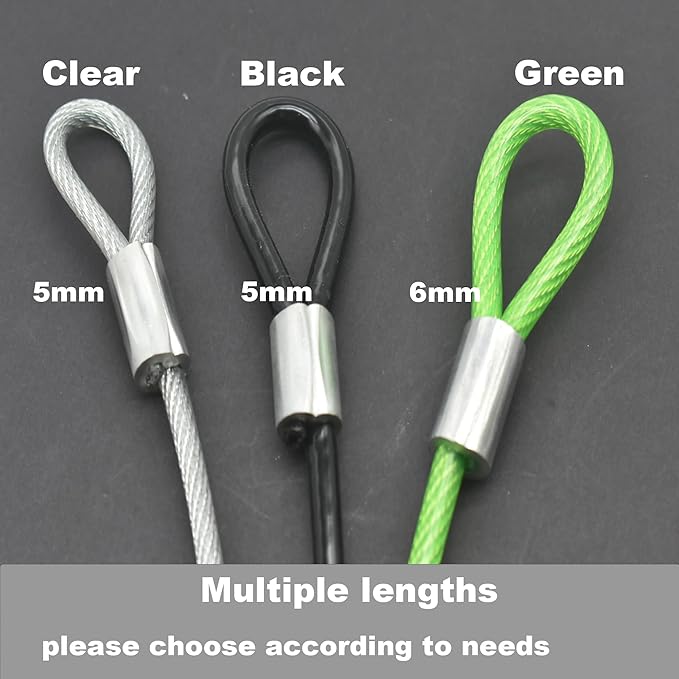 8FT 6mm Stainless Steel Security Cable Lock,Braided Steel Vinyl Coated Safety Cable Luggage Lock,Flexible Steel Cable Security Wire Rope Double Loop,Green