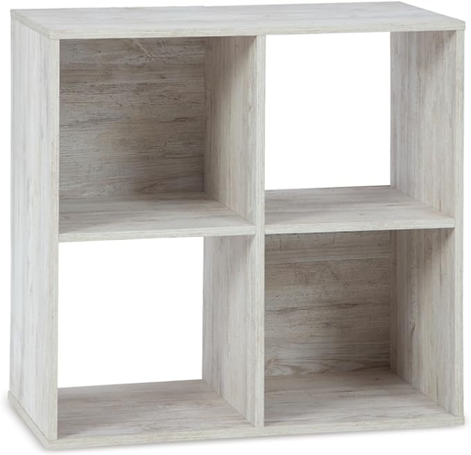 Signature Design by Ashley Paxberry Coastal 4 Cube Storage Organizer or Bookcase, Whitewash