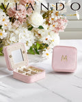 Vlando Valentines Day Gifts for Her, Bridesmaid Gifts for Women, Bridesmaid Proposal Gifts Unique Gifts, Wedding Travel Essentials Small Jewelry Box, Travel Jewelry Case - Letter G, Pink