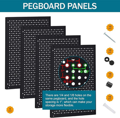 Metal Peg Board Kit with 1/4" Pegboard Accessories,Include 16.5"X13" Peg Board and Extra Thick Pegboard Accessories,Wall Organizer Peg Board Panels Tool Organizer Storage System (98)